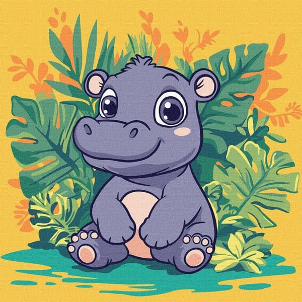 Målning med siffror - Flodhäst i tropikerna för barn