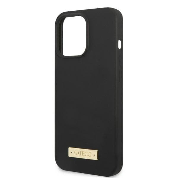 Guess Silikone Logo Plade MagSafe-etui til iPhone 13 Pro / 13, Sort