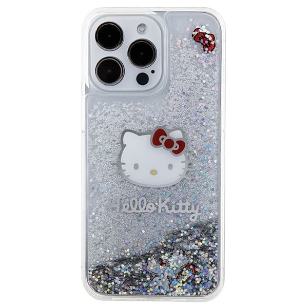 Hello Kitty Liquid Glitter Charms Kitty Head cover til iPhone 15 Pro Max, sølv/sølv