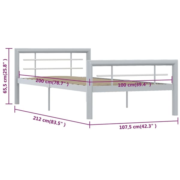 vidaXL Sängram grå och vit metall 100 x 200 cm