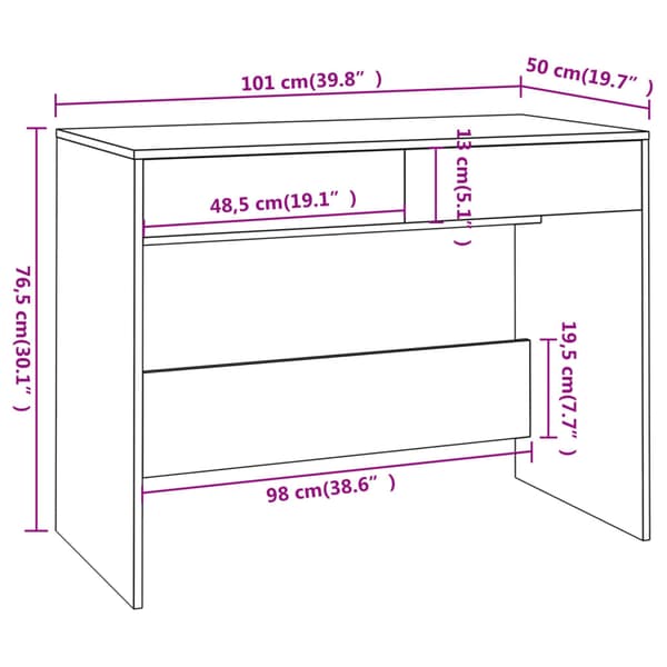 vidaXL skrivebord røget eg 101x50x76,5 cm spånplade