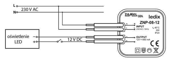 Väggmonterad nätadapter 14V DC / 15W ZAMEL ZNP-15-14
