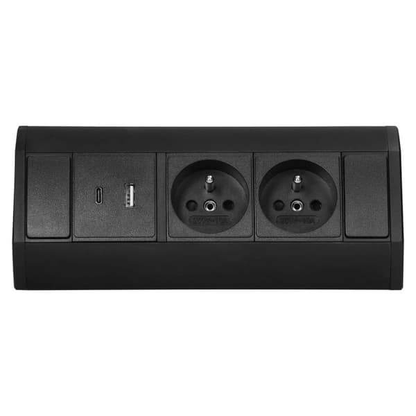Maadoitettu kaksoiskalustepistorasia 2xUSB A+C 2.4A musta