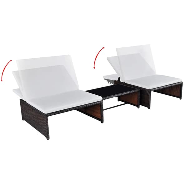 vidaXL Solstolar med bord, set om 2, polyrotting, brun