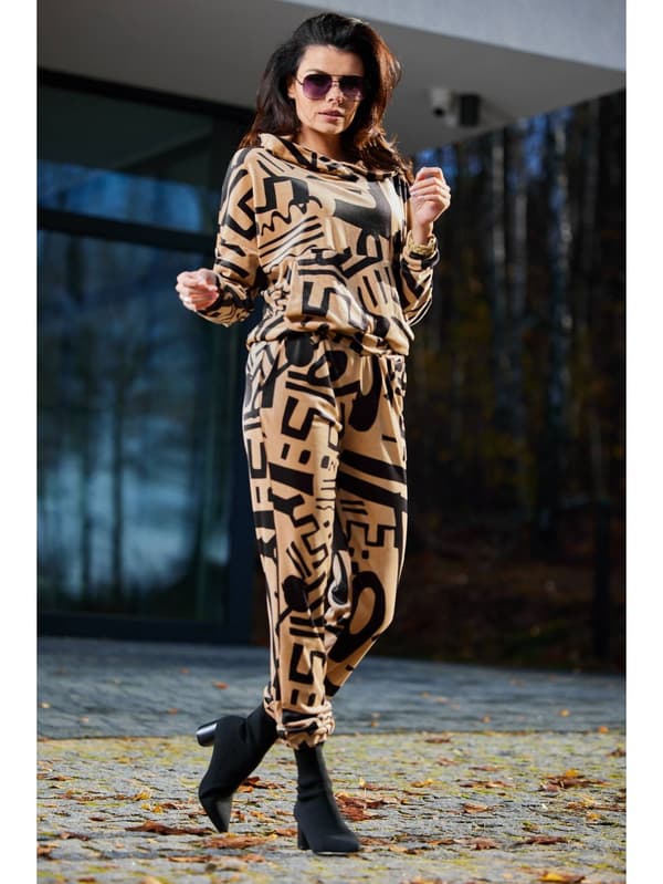 Fløjlsbukser, beige med sort print, XL
