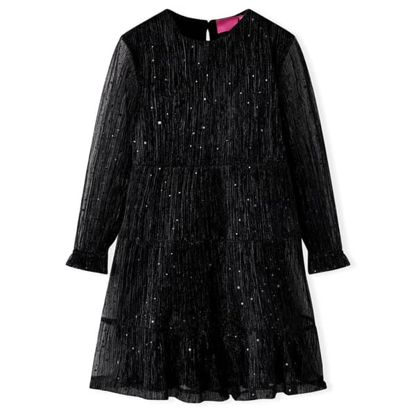 Børnekjole med lange ærmer, sort, 104