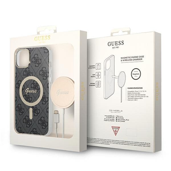 Guess GUBPP14MH4EACSK Etui + Oplader Sæt iPhone 14 Plus / 15 Plus 6,7" sort/sort hårdt cover 4G Print MagSafe