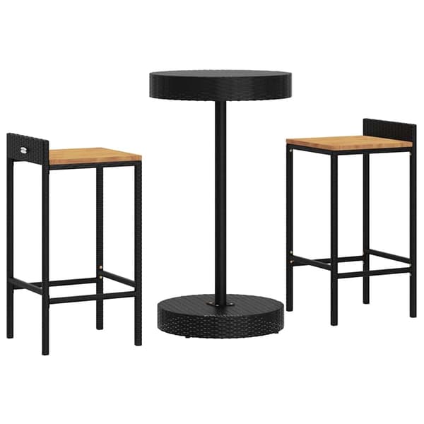 vidaXL 3-delt barsæt, sort polyrattan og akacie