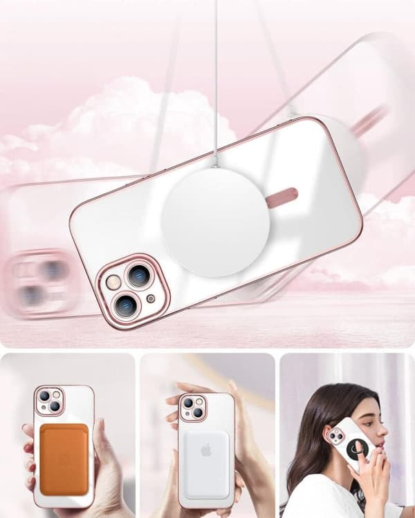 iPhone 14 Plus-skal, Electro MagSafe, rosa + skärmskydd
