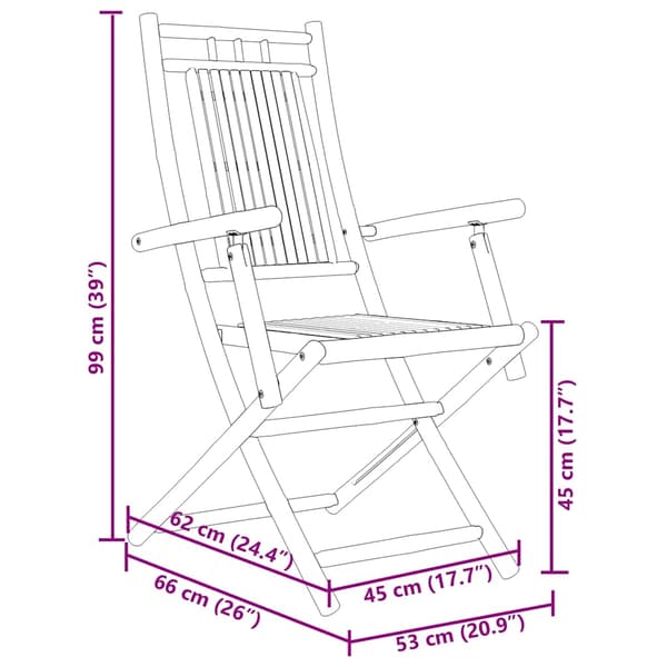 vidaXL Hopfällbara trädgårdsstolar, set om 4, 53x66x99 cm, bambu