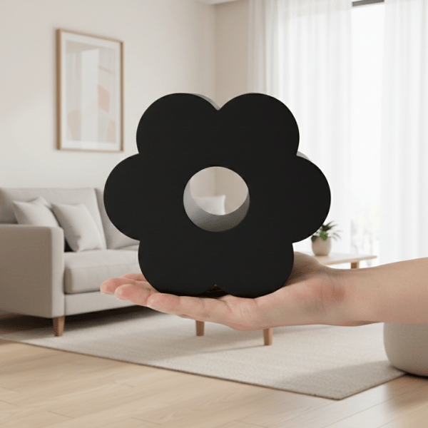 Sort dekorativ vase formet som en blomst, moderne design