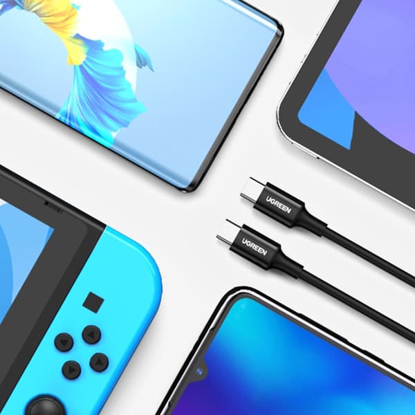 USB-C 5A hurtigopladerkabel PD QC 1m hvid