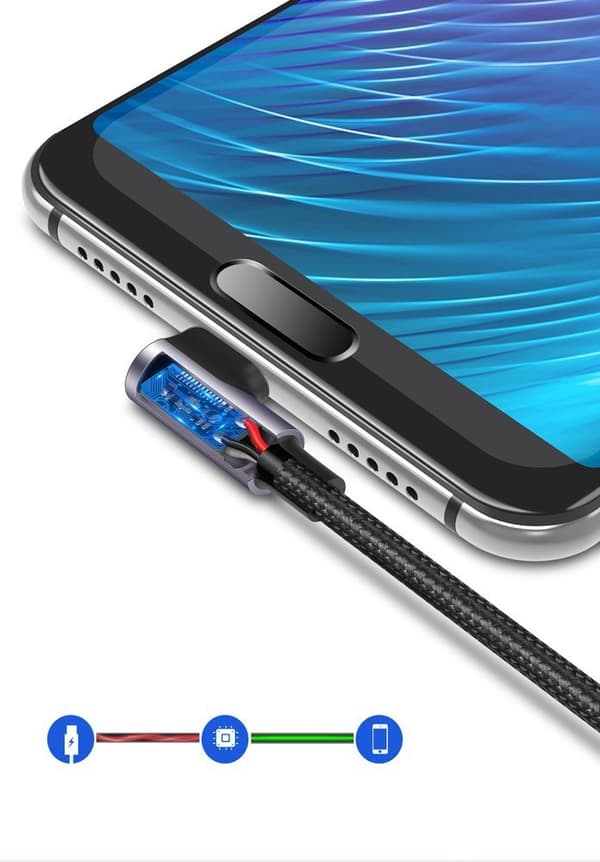 USB-C-kaapeli, kulmikas sivuliitin - USB-C 1m 3A, harmaa