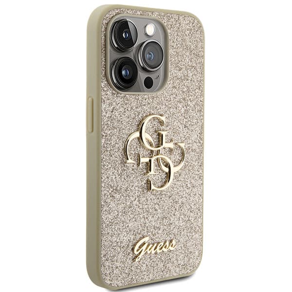 Guess Glitter Script Big 4G-skal till iPhone 15 Pro, guld