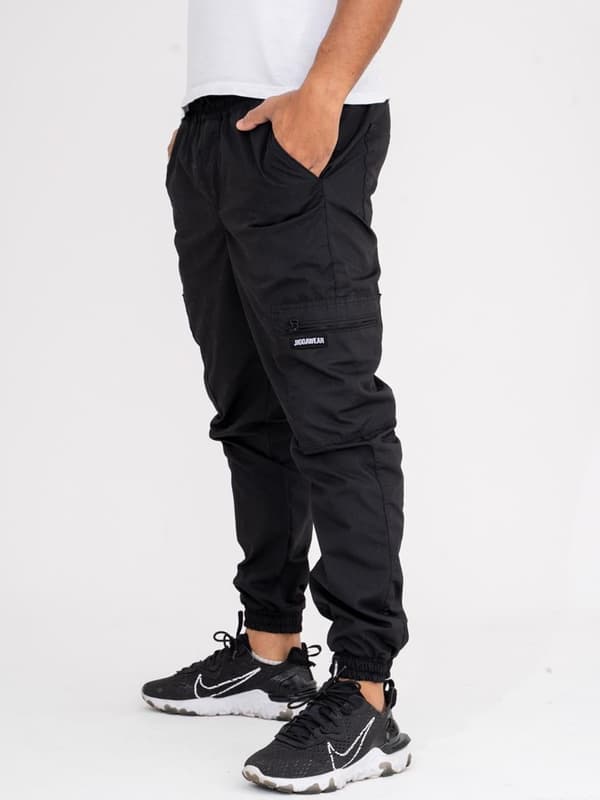 Sorte Jigga Wear Stripe Ripstop Cargo Joggingbukser med Snøre M