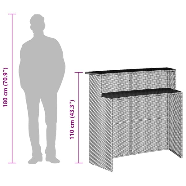 vidaXL 3-delt barsæt med hynder, sort polyrattan