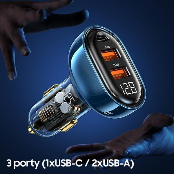 USAMS Billaddare 2xUSB+1xUSB-C 125W Snabbladdning transparent
