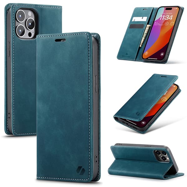 Plånboksfodral SpaceCase lädermockafodral för iPhone 15 Pro Max