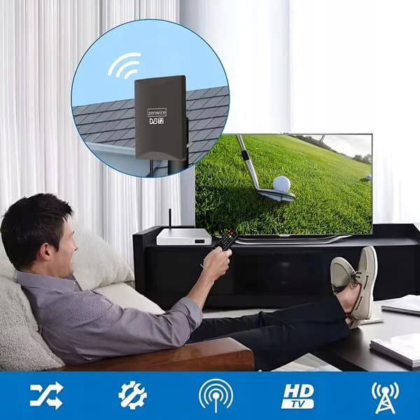 Zenwire HDAT80 markantenne til DVB-T2 HEVC 2-i-1 udendørs indendørs 4K