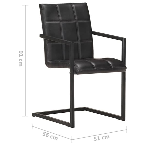 vidaXL Cantilever spisestole, sæt med 2, sort, ægte læder