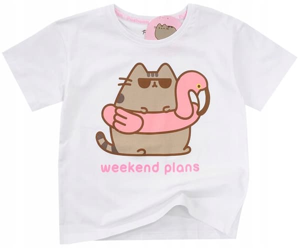 Pusheen Kitty T-shirt flickor bomull vit 146/152