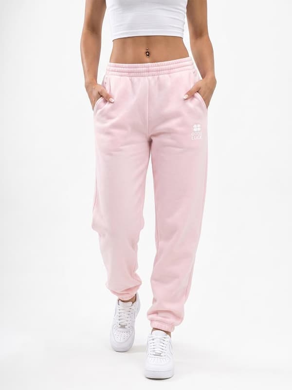 Dame lyserøde joggingbukser med GOOD LUCK-logoprint, L