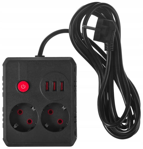 MCE388 B strømskinne. Forlængerledning 2 stikkontakter 3xUSB 3m