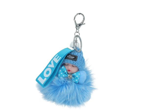 Nøglering - Baby, blå pompon
