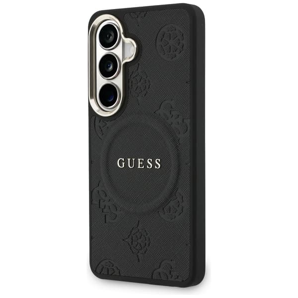Guess Saffiano Peony Embossed Ring MagSafe-etui til Galaxy S26, sort