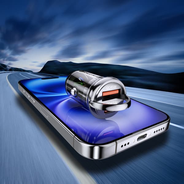 USB-A USB-C PD QC 65W Billaddare - Svart