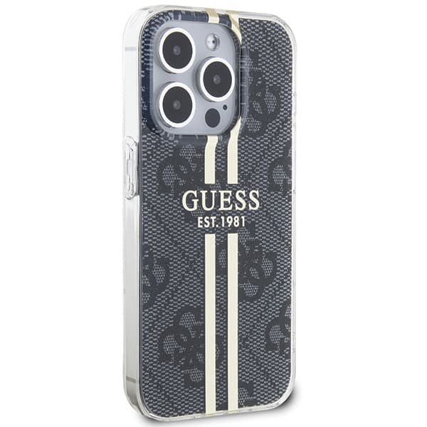 Guess IML 4G Guldstribet cover til iPhone 15 Pro, sort