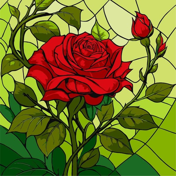 Maleri efter tal - Glasmaleri. Rose 30x30cm