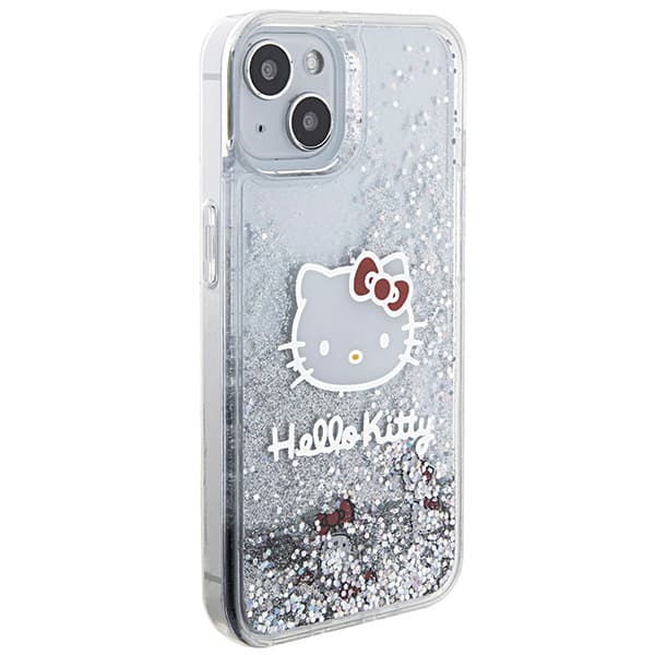 Hello Kitty Liquid Glitter Charms Kitty Head-skal till iPhone 14, silver