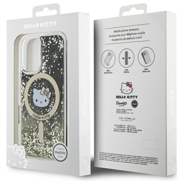 Hello Kitty Liquid Glitter Fever MagSafe-etui til iPhone 16, sort og guld