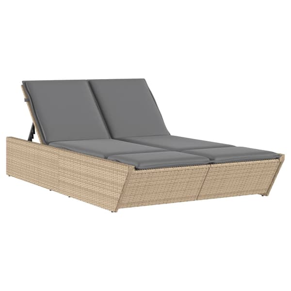 vidaXL Dubbel dagbädd med kuddar, beige, polyrotting