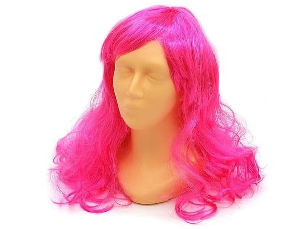 Pitkä neonpinkki peruukki
