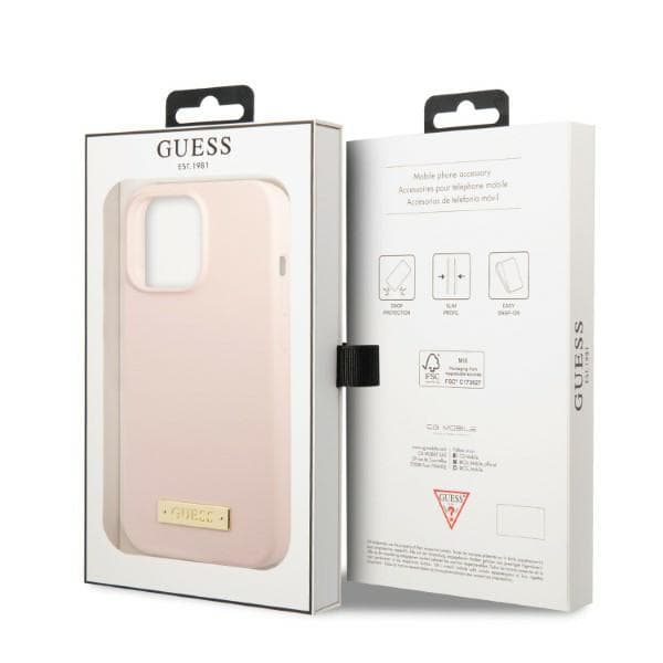 Guess Silikone Logoplade MagSafe-etui til iPhone 13 Pro Max, Pink