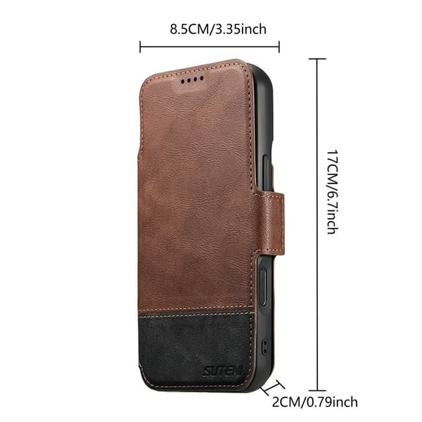 SUTENI 2-i-1-flipfodral till iPhone 17 Pro, MagSafe-resistent, brunt