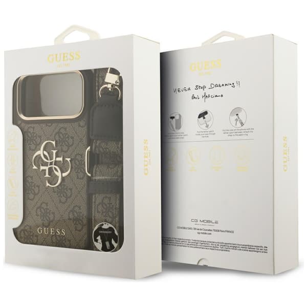 Guess 4G Big 4G Classic Logo BigStrap Metalknapper Etui til iPhone 17 Pro Max Brun