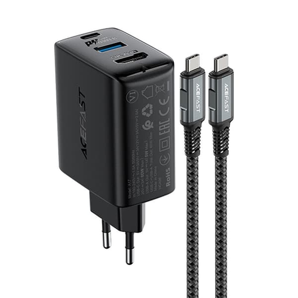 2-i-1 vægoplader med USB-C-kabel + USB-C - HDMI 4K-adapter sort