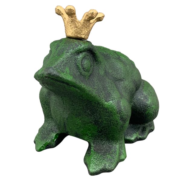 Frøfigur med krone af støbejern, h12 cm