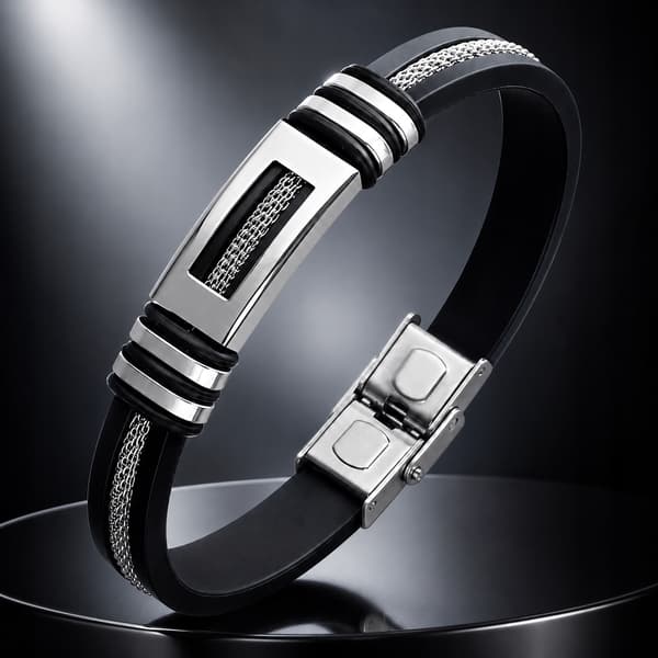 Sølv herrearmbånd Titanium sort armbånd Gave til mænd