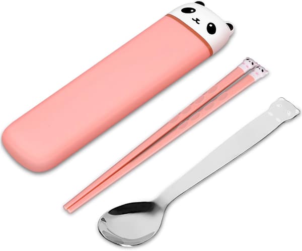Bärbart bestickset ätpinnar sked rosa