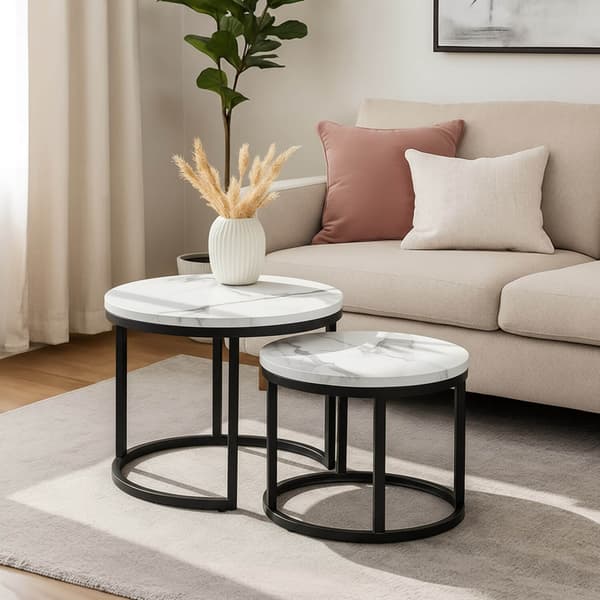 DAFNE Soffbordsset 43 cm/53 cm Vit marmor Modern Glamour