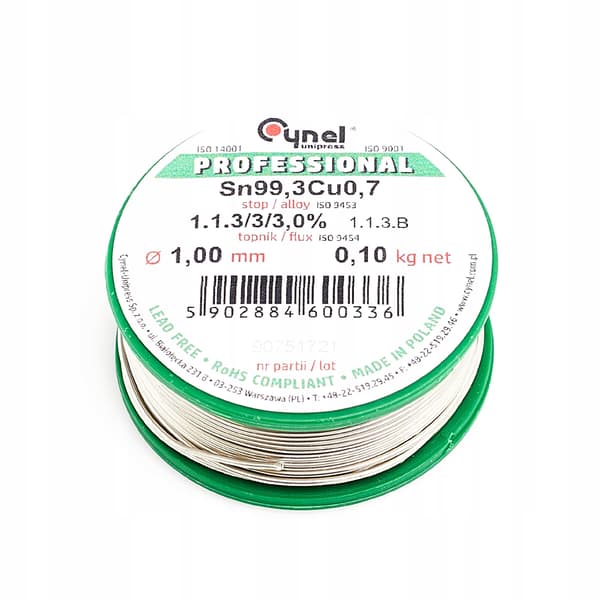 Tin Cynel lyijytön Sn99.3CU0.7 1.00mm 100g