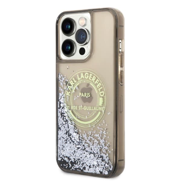 Karl Lagerfeld Liquid Glitter RSG-cover til iPhone 14 Pro Max, sort
