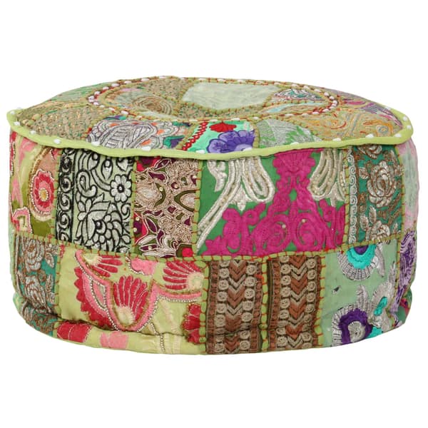 vidaXL Rund Patchwork Puf, Håndlavet, 40x20 cm, Grøn