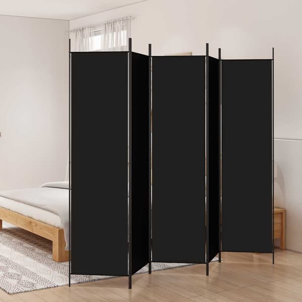 vidaXL 5-panels rumdeler, sort, 250x200 cm, stof