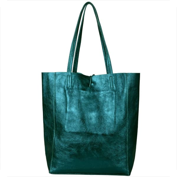 Let læder shopper taske i smaragdgrøn metallic
