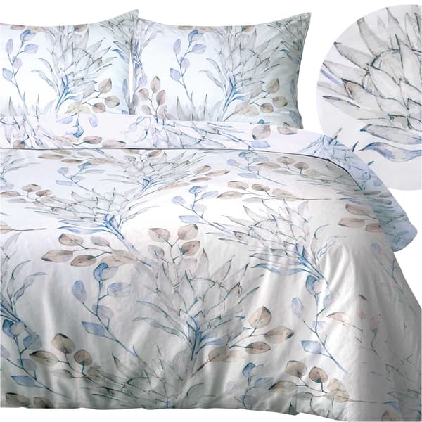 Bomullssängkläder 180x200 satin BOMULL vintermönster isblad blommor